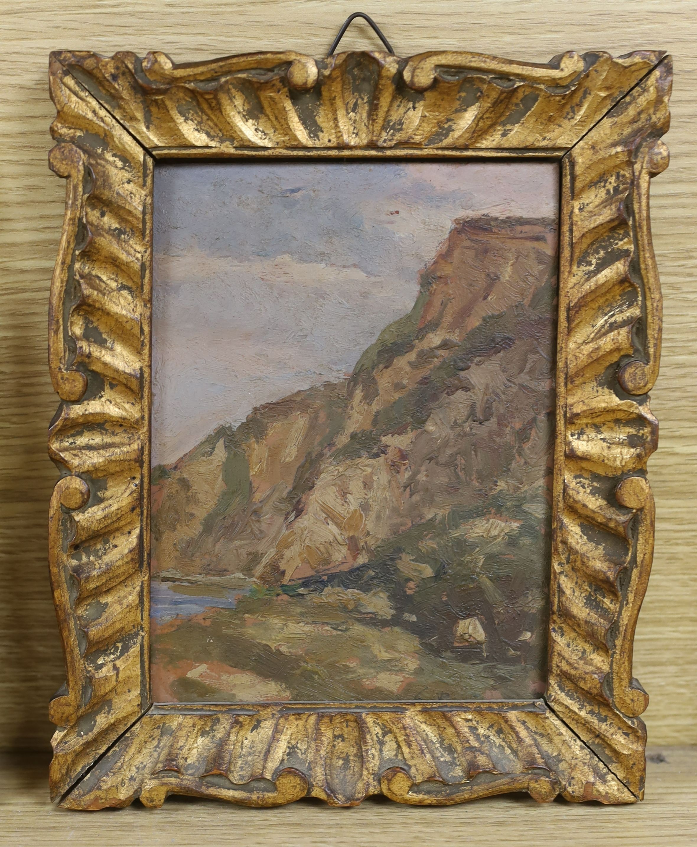 Gabriel Parinni, oil on wooden panel, Mountain landscape, signed, 18 x 13cm